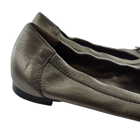 AGL Cap Toe Ballet Flats Womens 8 38 Gray Black Leather Patent Buckle Italy - Picture 2 of 13